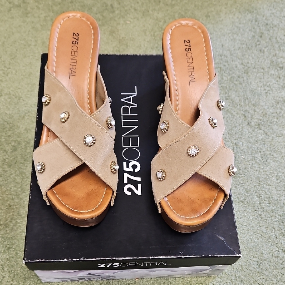 Women's Tan Embellished Sandals